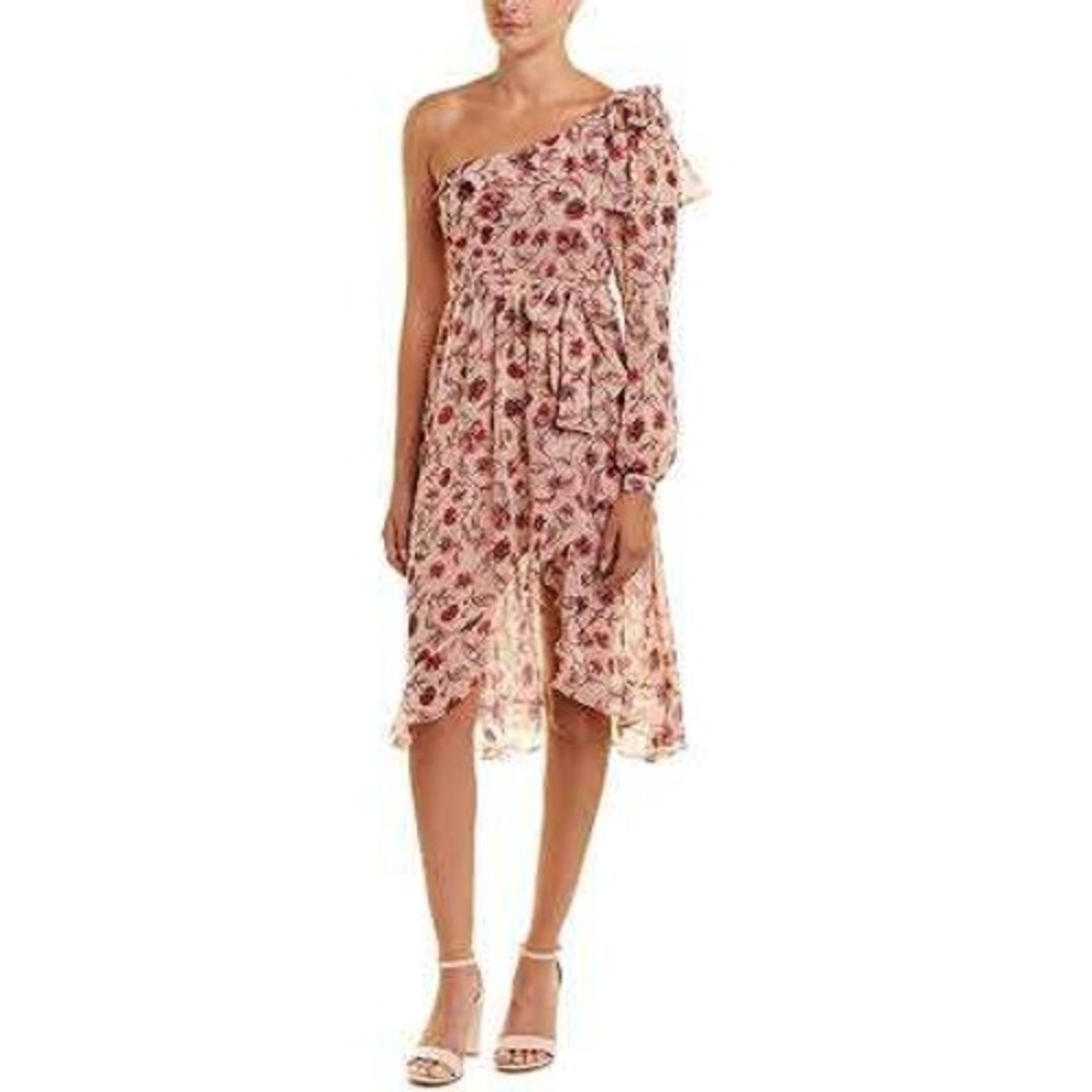 For Love and Lemons Floral One Shoulder Ruffle High-Low Midi Dress Wedding Guest - Picture 8 of 8